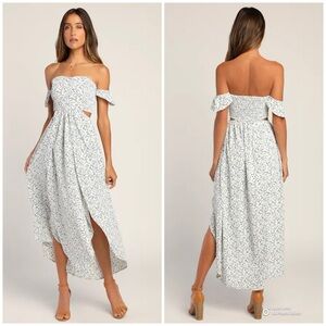 Lulus Large Easy On The Eyes Floral Print Off The Shoulder Maxi Dress NWT